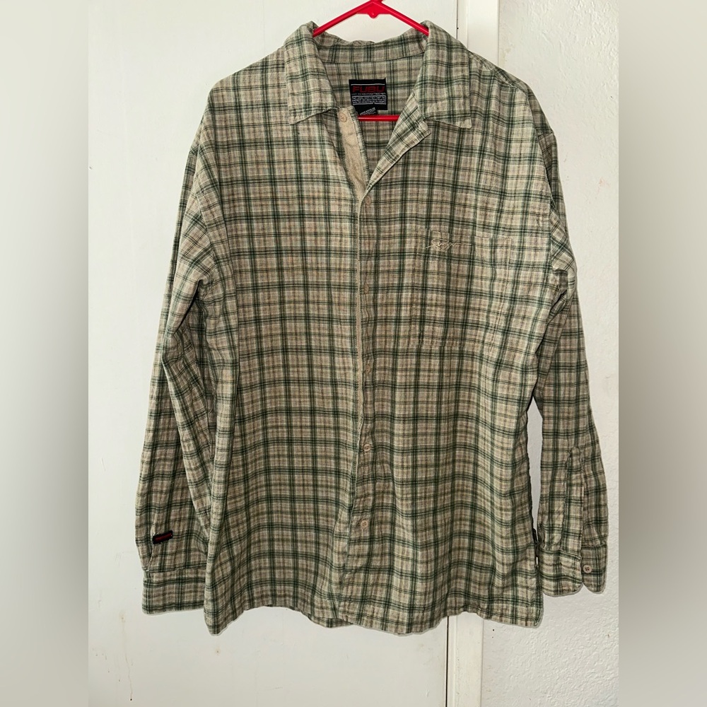 Green Plaid Button-Up Shirt.. Vintage FUBU Button Up